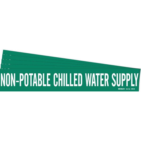 NON-POTABLE CHILLED WATER SUPPLY Pipe Marker Style 1HV WT on GN 1 per Card, 5 PK